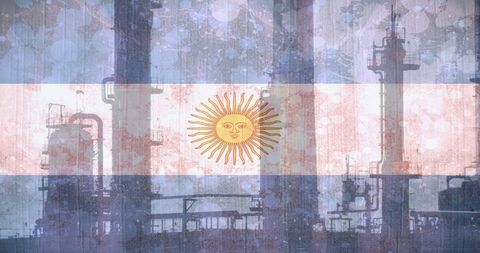 argentinian flag overlay on industrial factory silhouettes - Download Free Stock Images Pikwizard.com