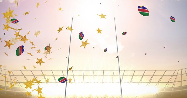 Rugby Stadium Celebration with Namibia Flag Balls and Stars - Download Free Stock Images Pikwizard.com