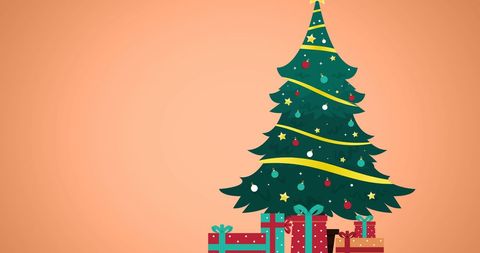 Illustrated Christmas Tree with Colorful Wrapped Gifts - Download Free Stock Images Pikwizard.com