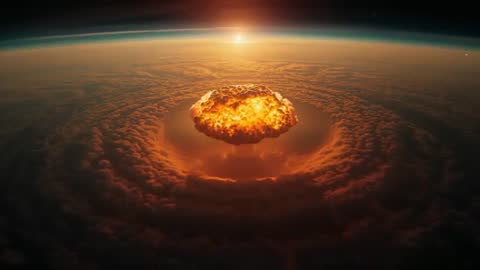 Epic Mushroom Cloud Explosion Above Horizon at Dawn