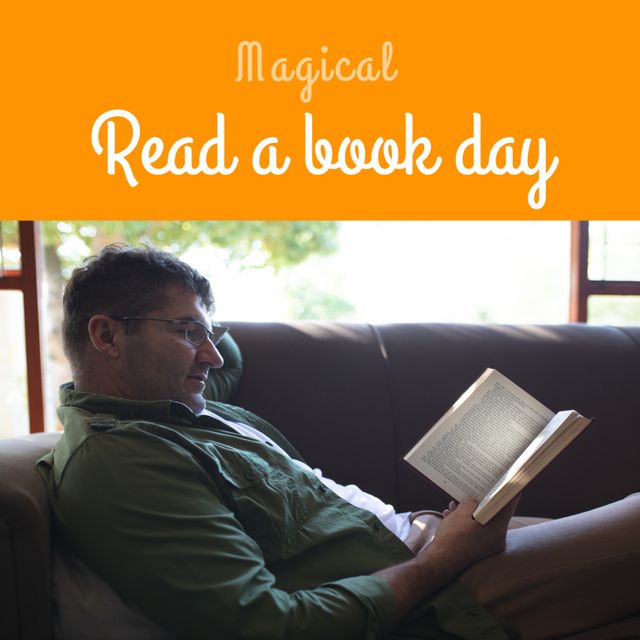 Great for promoting reading habits and Book Day celebrations, this image is perfect for lifestyle articles, blogs, or social media posts encouraging relaxation and leisure time with a good book at home.