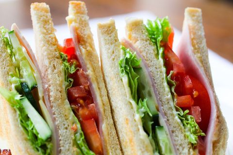 Fresh Ham and Veggie Club Sandwich Slices on Toasted Bread