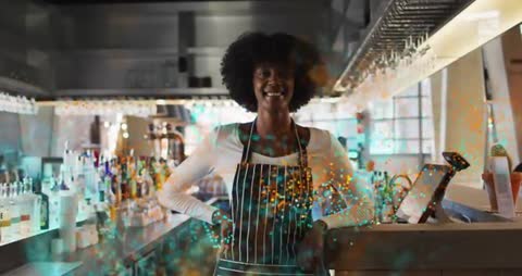 Bartender Embracing Futuristic Ambiance with Glowing Effects