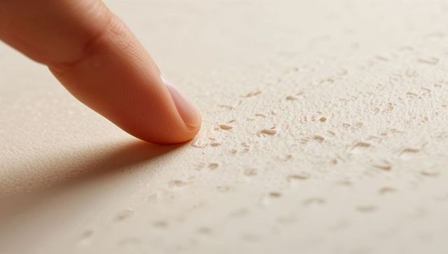 Finger pressing soft foam surface macro texture showing porous tactile material and detail