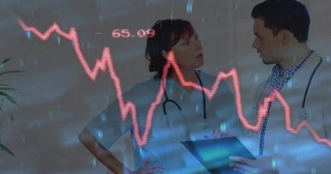 Doctors Analyzing Digital Statistics in Futuristic Medical Facility