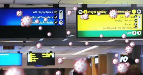 Airport travel restrictions during pandemic with floating virus particles