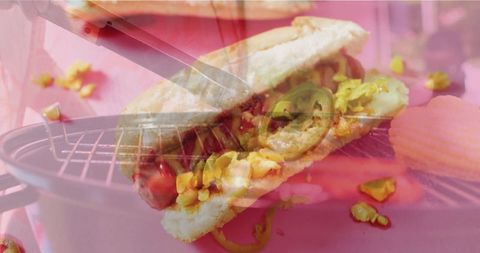 Juicy Hot Dog Sizzling on Charcoal Grill with Toppings - Download Free Stock Images Pikwizard.com