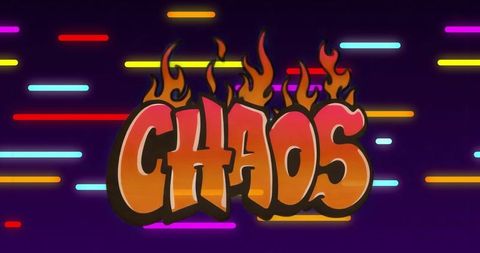 Flaming chaos graffiti with neon stripes in digital art