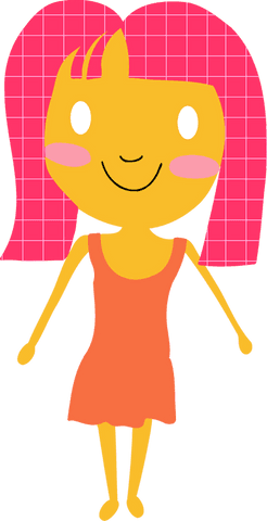 Smiling Cartoon Girl with Pink Grid Hair on Transparent Background