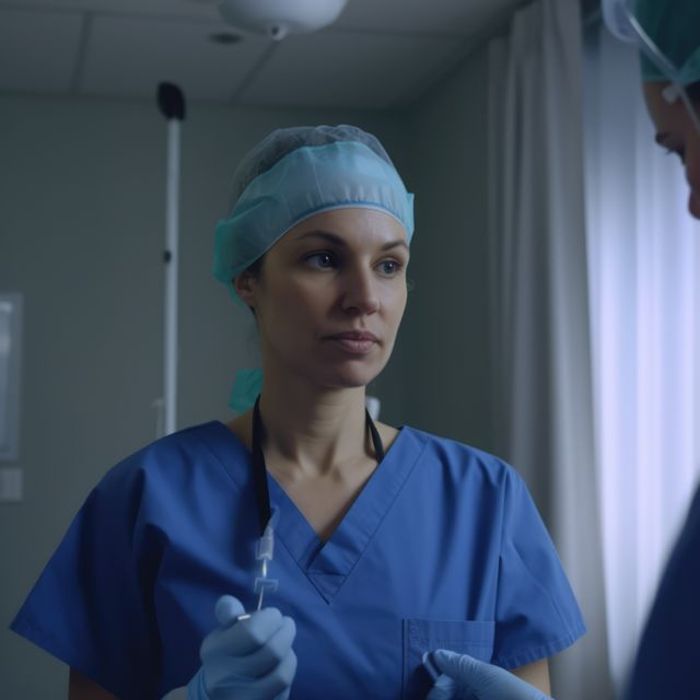 Female Nurse in Surgical Scrubs Preparing for Procedure in Hospital - Download Free Stock Images Pikwizard.com