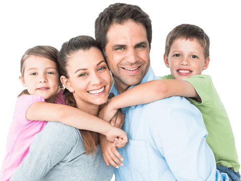 Smiling Family Giving Piggy-Back Rides with Transparent Background