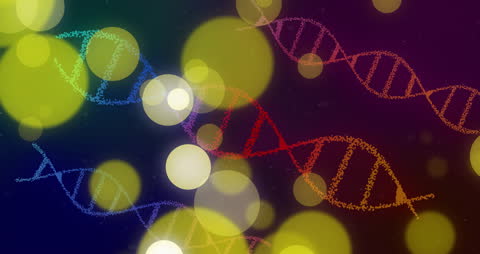Animated DNA Strands on Abstract Digital Interface