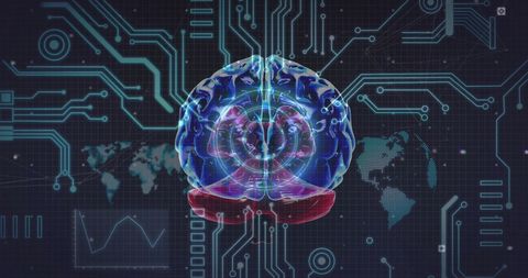 Futuristic Brain and Circuit Technology on Global Map - Download Free Stock Images Pikwizard.com