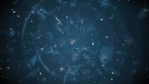 Mesmerizing Blue Vortex of Letters and Snowflakes