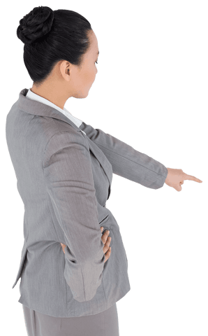 Transparent Asian Businesswoman Pointing Out Direction