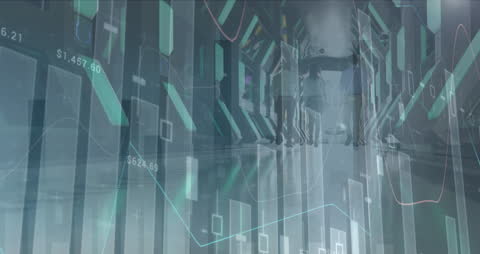 Futuristic Financial Data Visualization with Business Professionals