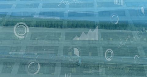 Digital Data Interfaces Overlaid on Scenic Landscape