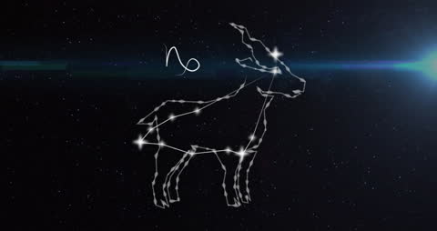 Capricorn Zodiac Constellation with Symbol in Starry Sky