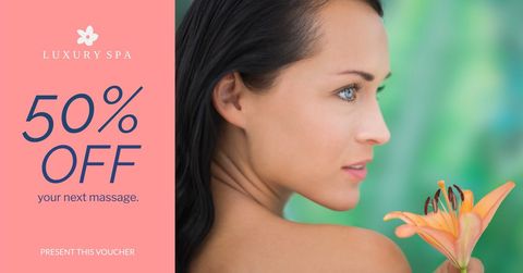 serene woman with lily promoting spa massage discount - Download Free Stock Templates Pikwizard.com