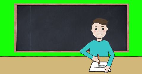 Education Illustration of Schoolboy Writing at Desk - Download Free Stock Images Pikwizard.com