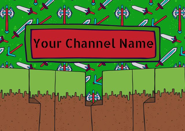 Gaming Channel Banner with Hand Tools and Blocks Illustrated Background - Download Free Stock Templates Pikwizard.com