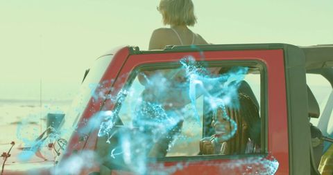 Joyful Road Trip by Ocean with Lipstick and Convertible