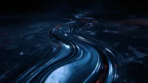 Revealing Glossy S-Shaped Metallic Ribbon Flowing Through Dark Reflective Surface