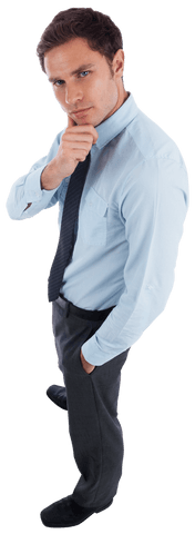 Thoughtful Businessman Pondering Strategic Decisions with Hand on Chin Transparent