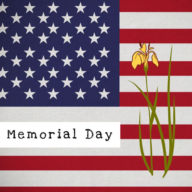 Memorial Day Tribute with Flowers on American Flag Background - Download Free Stock Templates Pikwizard.com