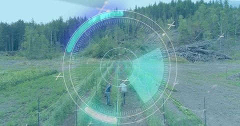 Futuristic Scanning Technology Over People in Farmland