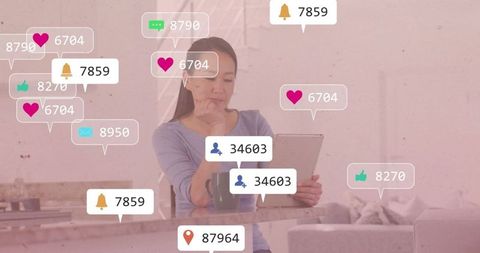 Woman Contemplating Social Media Notifications at Kitchen Table