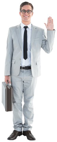 Transparent Waving Businessman in Gray Suit with Briefcase - Download Free Stock Videos Pikwizard.com