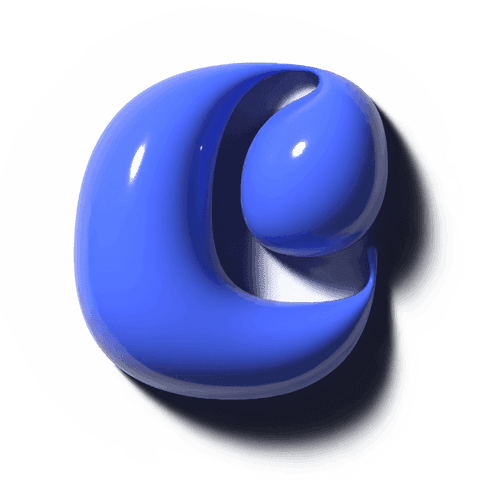 Transparent background glossy blue 3d crescent hugging sphere, polished abstract sculpture