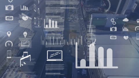 Digital Financial Data Streams Over Urban Cityscape