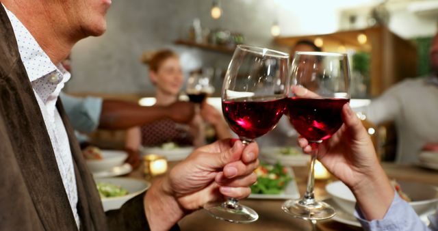 Friends Toasting Red Wine at Restaurant Get-Together - Download Free Stock Images Pikwizard.com