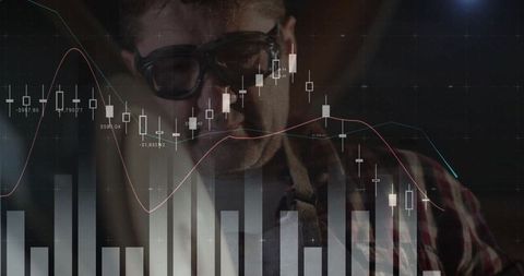 Craftsman Working in Workshop with Financial Chart Overlay