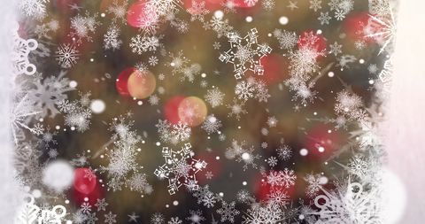 Festive Snowflakes Overlaying Colorful Lights