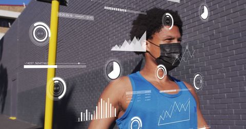 Digital Data Interface with African American Man Exercising Outdoors - Download Free Stock Images Pikwizard.com