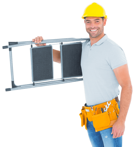 happy manual worker carrying step ladder transparent background - Download Free Stock Videos Pikwizard.com