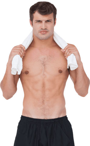 Transparent Background Fit Man Towel Around Neck