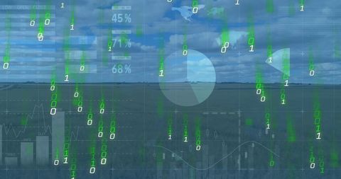 Financial Data Overlaid on Scenic Landscape