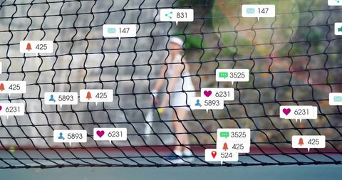 Woman Playing Tennis Surrounded by Social Media Icons - Download Free Stock Images Pikwizard.com