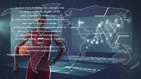 Basketball Player with World Map and Data Analytics in Background