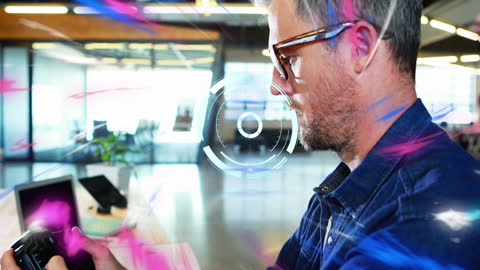 Businessman Using Camera with Digital Interface Animation