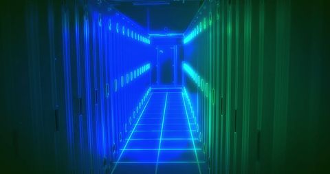 Glowing Server Room with Blue and Green LED Lights - Download Free Stock Images Pikwizard.com