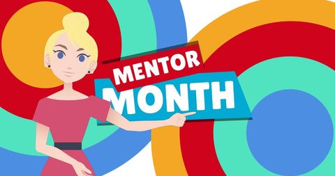Illustration celebrating national mentoring month with enthusiastic woman