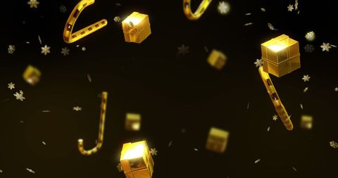 Floating Golden Candy Canes and Stars on Black Christmas Background