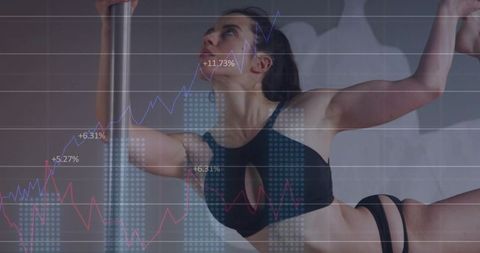 Athlete Performing Pole Hold with Overlaid Data Graphics