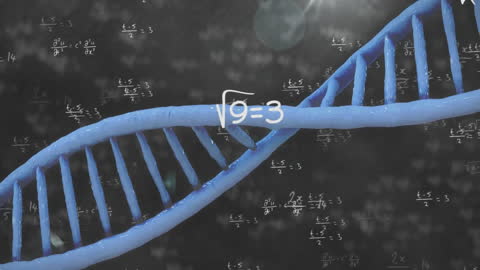 DNA Strand with Mathematical Calculations in Background