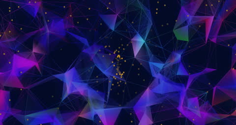Colorful Geometric Network with Moving Dots on Dark Background